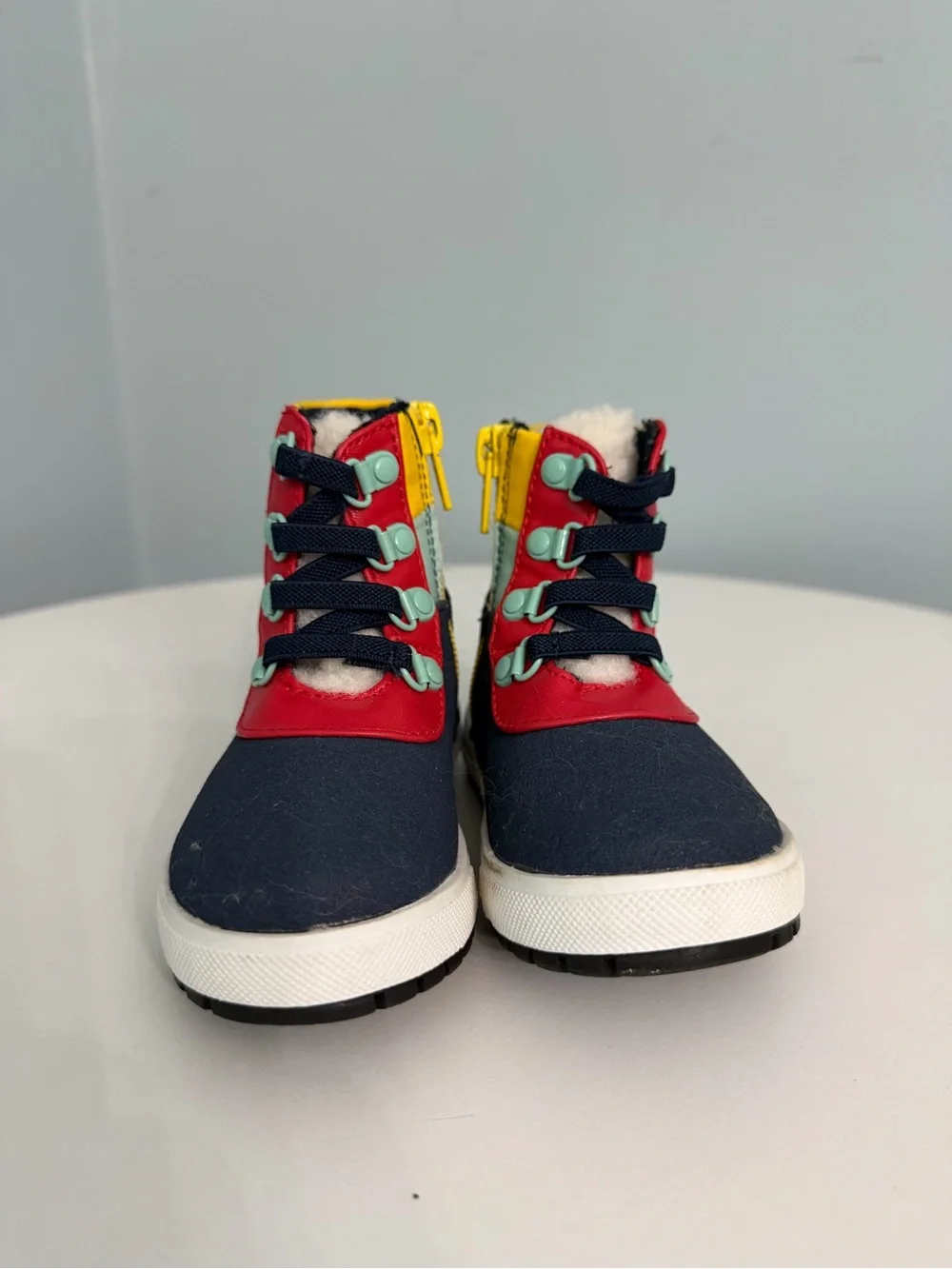 Children's Navy and Red Boots with Yellow Accents
